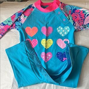 Coolibar Kids Blue and Pink Heart Rashguard Set